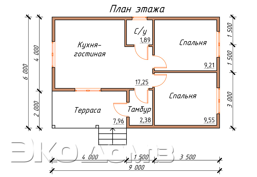 Дом (каркас) № 2 (6х9 м) в Ульяновске
Дом (каркас) № 2 (6х9 м)
